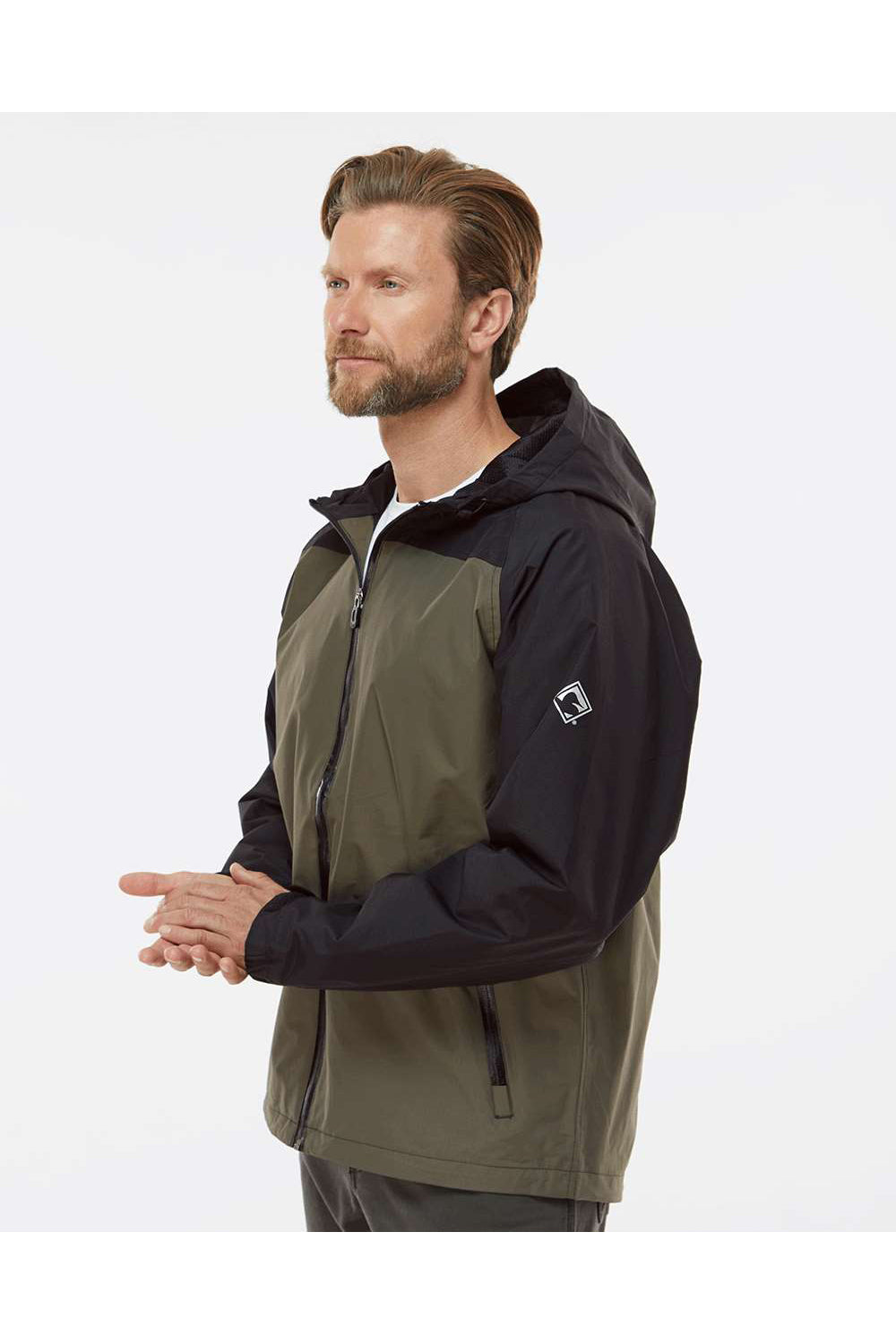 Dri Duck 5335 Mens Torrent Waterproof Full Zip Hooded Jacket Olive Green/Black Model Side