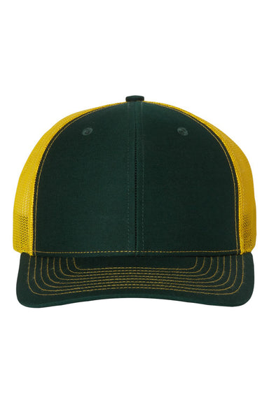 Richardson 112 Mens Snapback Trucker Hat Dark Green/Yellow Flat Front