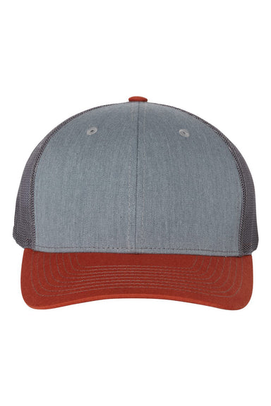 Richardson 112 Mens Snapback Trucker Hat Heather Grey/Charcoal Grey/Dark Orange Flat Front