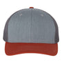 Richardson Hats Mens Snapback Trucker Hat - Heather Grey/Charcoal Grey/Dark Orange