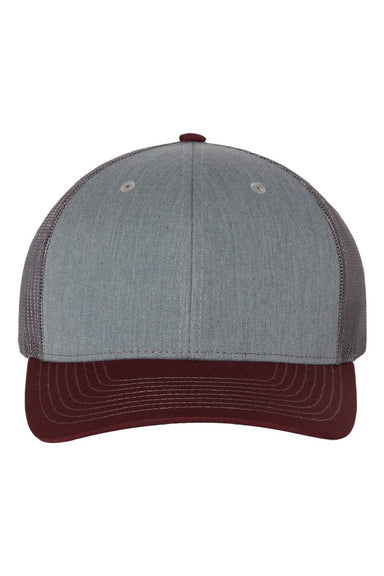 Richardson Hats 112 Mens Snapback Trucker Hat Heather Grey/Charcoal Grey/Maroon Flat Front