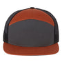 Richardson Hats Mens 7 Panel Snapback Trucker Hat - Charcoal Grey/Burnt Orange/Black