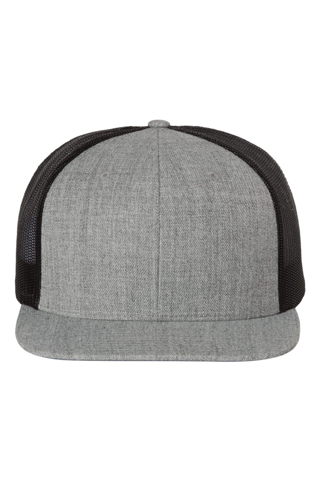 Richardson Hats 511 Mens Wool Blend Flat Bill Snapback Trucker Hat Heather Grey/Black Flat Front