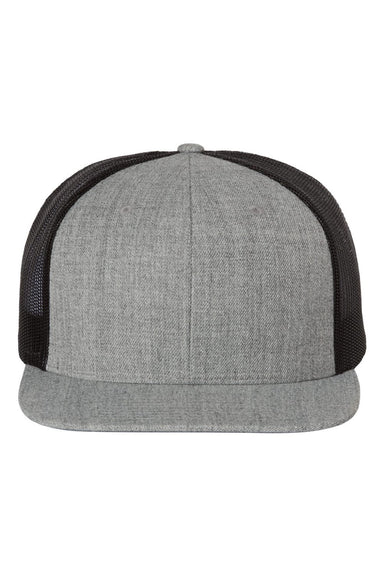 Richardson Hats 511 Mens Wool Blend Flat Bill Snapback Trucker Hat Heather Grey/Black Flat Front