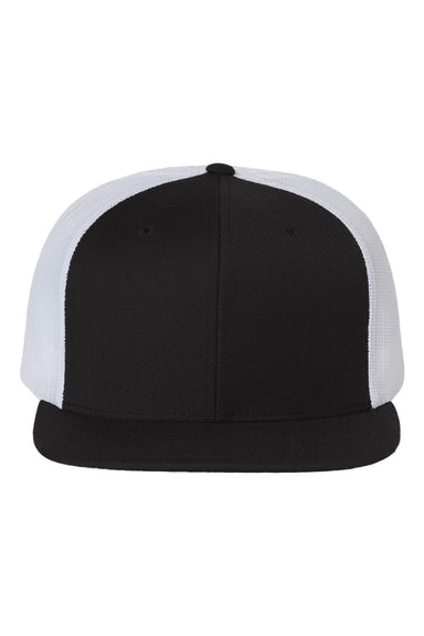 Richardson Hats 511 Mens Wool Blend Flat Bill Snapback Trucker Hat Black/White Flat Front