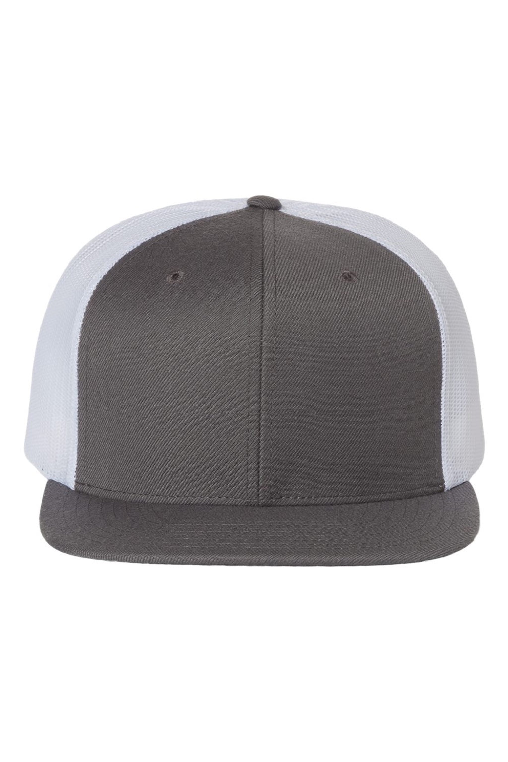 Richardson Hats 511 Mens Wool Blend Flat Bill Snapback Trucker Hat Charcoal Grey/White Flat Front