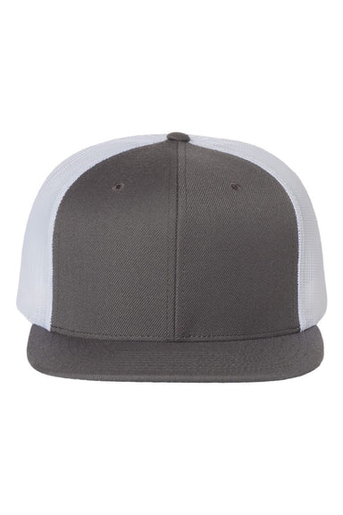 Richardson Hats 511 Mens Wool Blend Flat Bill Snapback Trucker Hat Charcoal Grey/White Flat Front