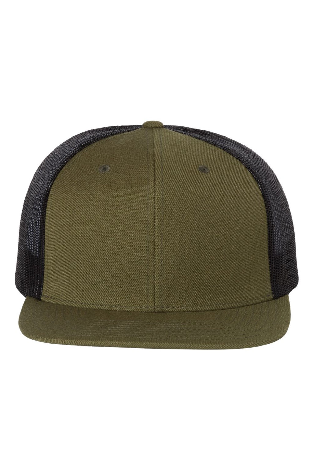 Richardson Hats 511 Mens Wool Blend Flat Bill Snapback Trucker Hat Loden Green/Black Flat Front