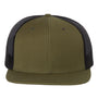 Richardson Hats Mens Wool Blend Flat Bill Snapback Trucker Hat - Loden Green/Black