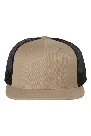 Richardson Hats 511 Mens Wool Blend Flat Bill Snapback Trucker Hat Khaki/Black Flat Front