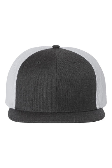 Richardson Hats 511 Mens Wool Blend Flat Bill Snapback Trucker Hat Heather Charcoal Grey/White Flat Front