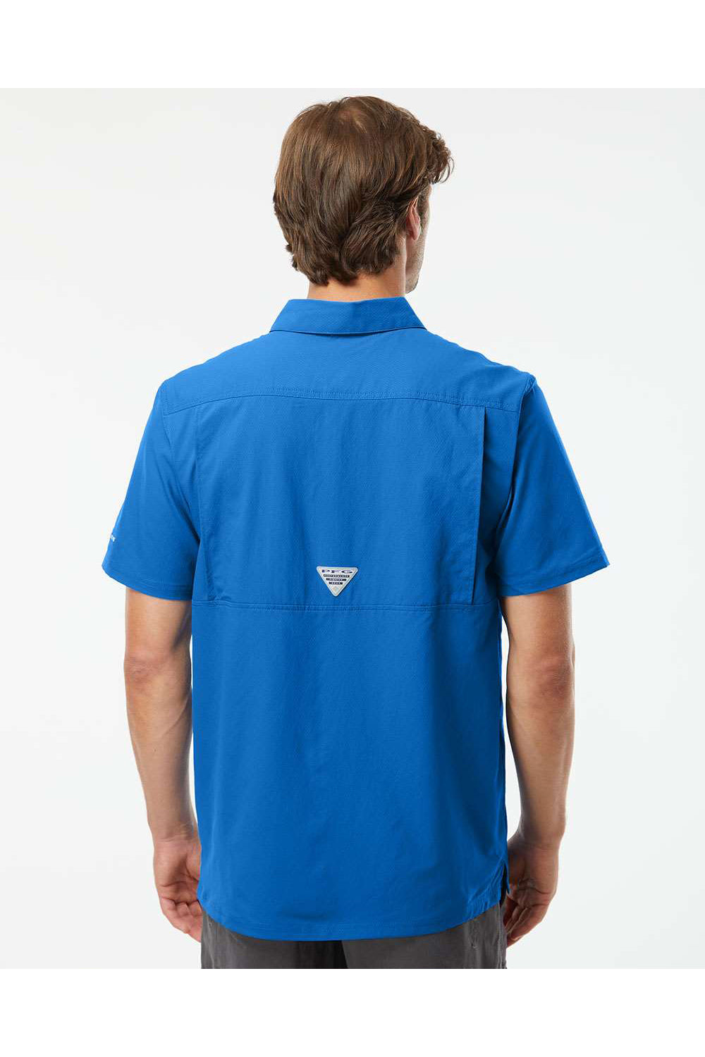 Columbia 157705 Mens Slack Tide Short Sleeve Button Down Camp Shirt Vivid Blue Model Back
