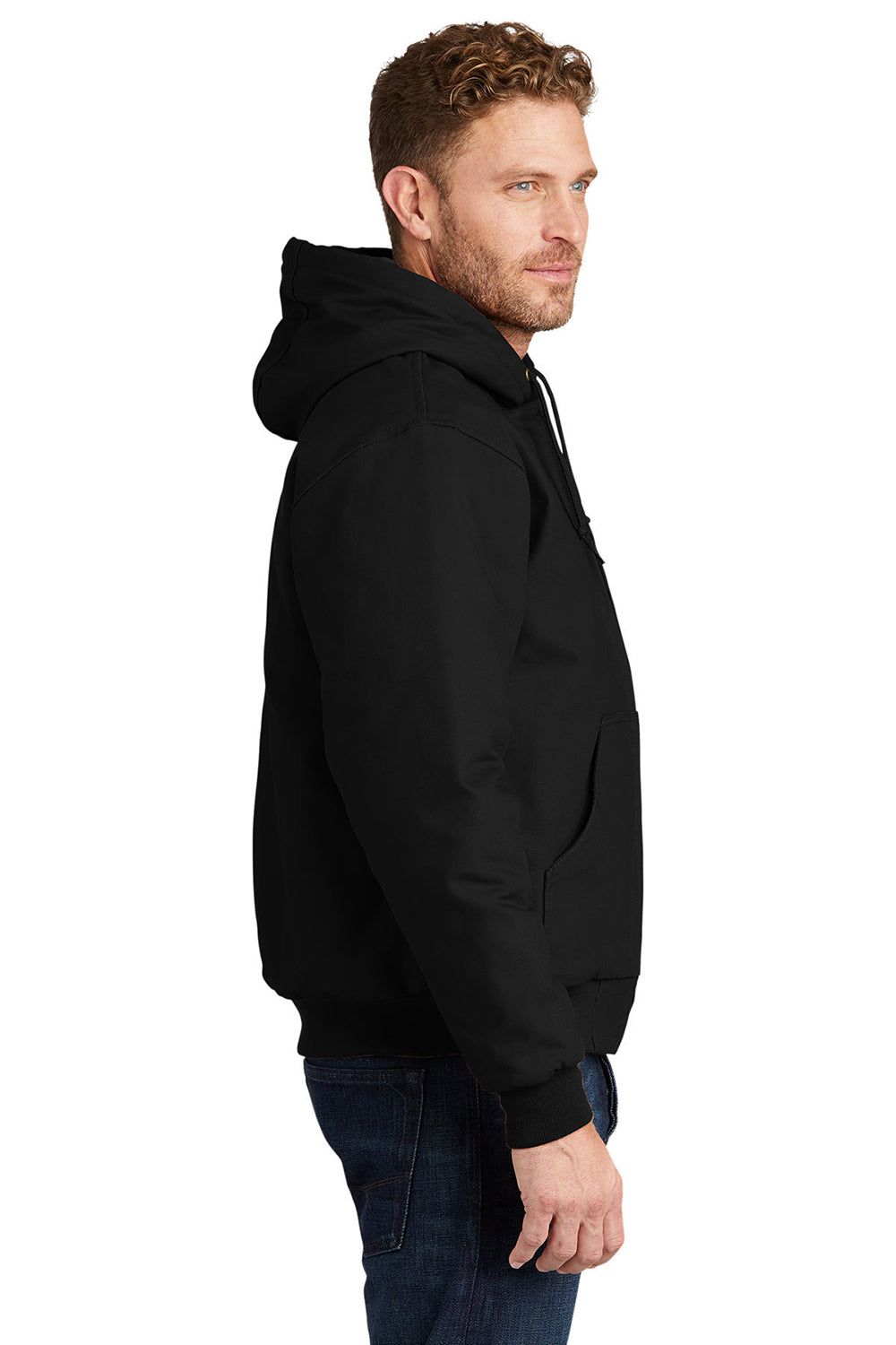 CornerStone J763H/TLJ763H Mens Duck Cloth Full Zip Hooded Jacket Black Model Side