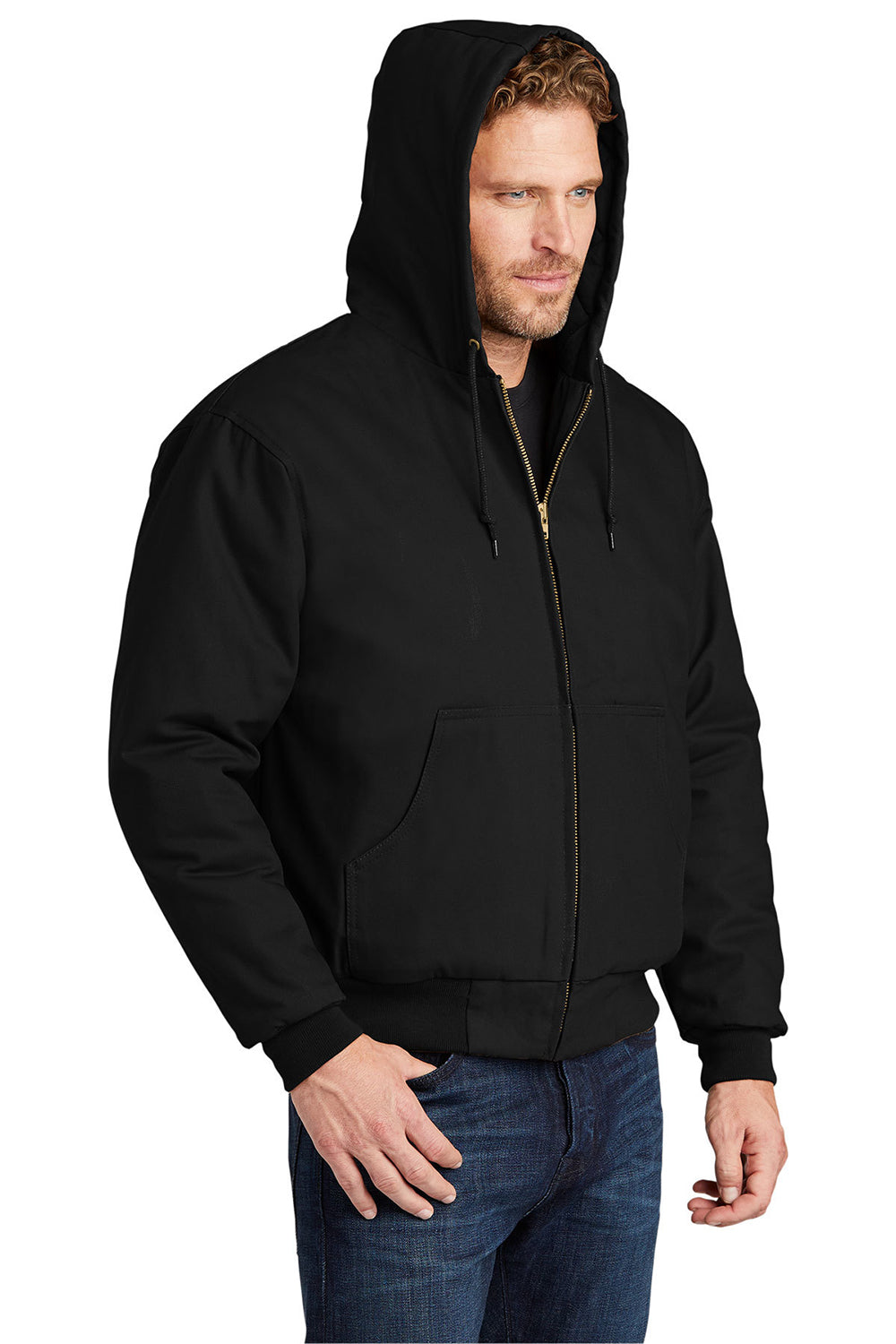 CornerStone J763H/TLJ763H Mens Duck Cloth Full Zip Hooded Jacket Black Model 3q