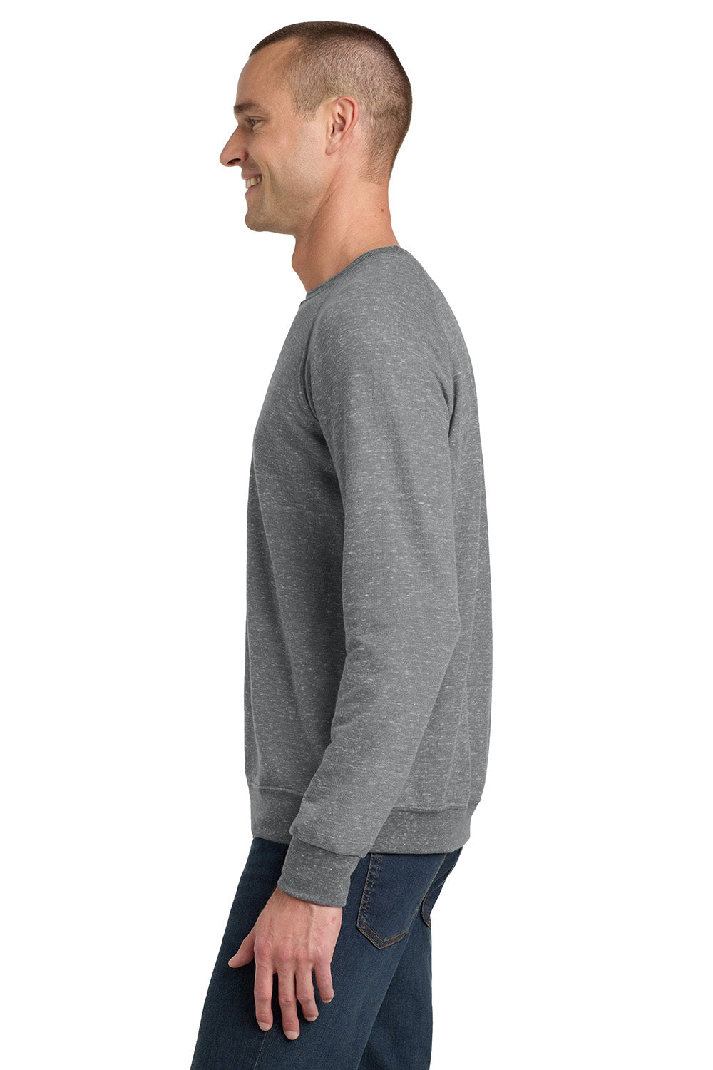 Jerzees 91M/91MR Mens Vintage Snow French Terry Crewneck Sweatshirt Heather Charcoal Grey Model Side