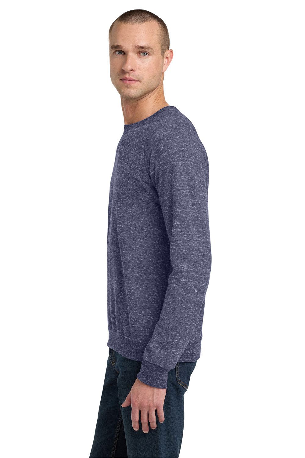 Jerzees 91M/91MR Mens Vintage Snow French Terry Crewneck Sweatshirt Heather Navy Blue Model Side