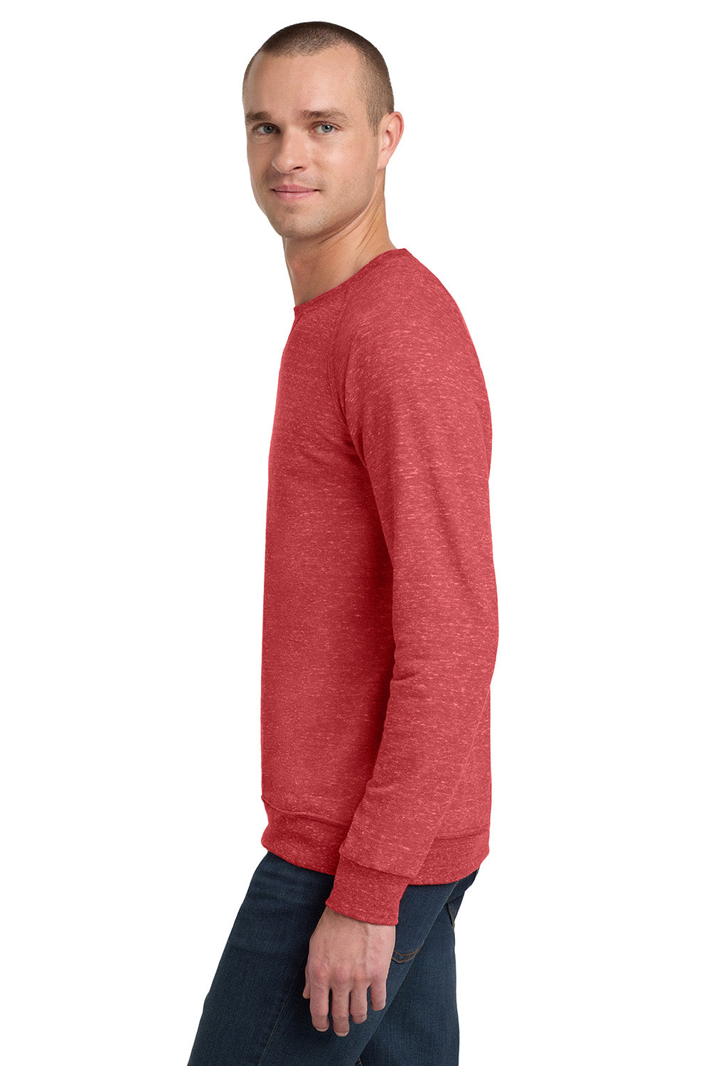 Jerzees 91M/91MR Mens Vintage Snow French Terry Crewneck Sweatshirt Heather Red Model Side