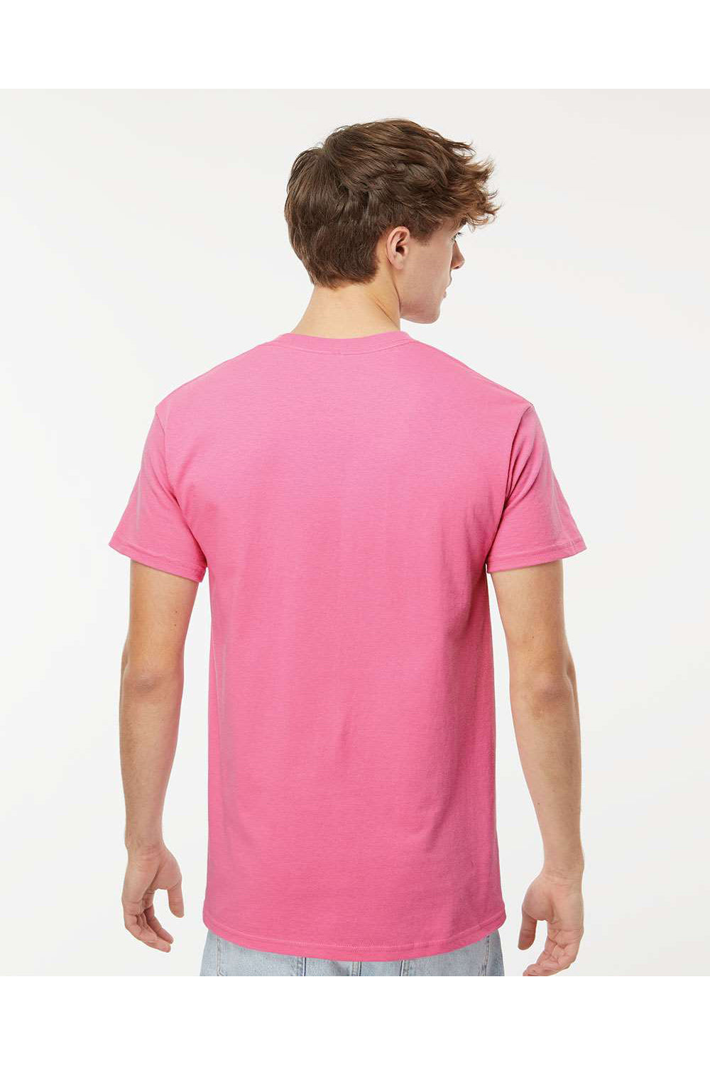 M&O 4800 Mens Gold Soft Touch Short Sleeve Crewneck T-Shirt Azalea Pink Model Back