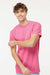 M&O 4800 Mens Gold Soft Touch Short Sleeve Crewneck T-Shirt Azalea Pink Model Front