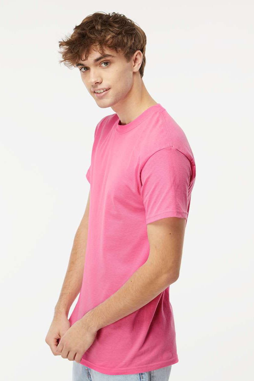 M&O 4800 Mens Gold Soft Touch Short Sleeve Crewneck T-Shirt Azalea Pink Model Side