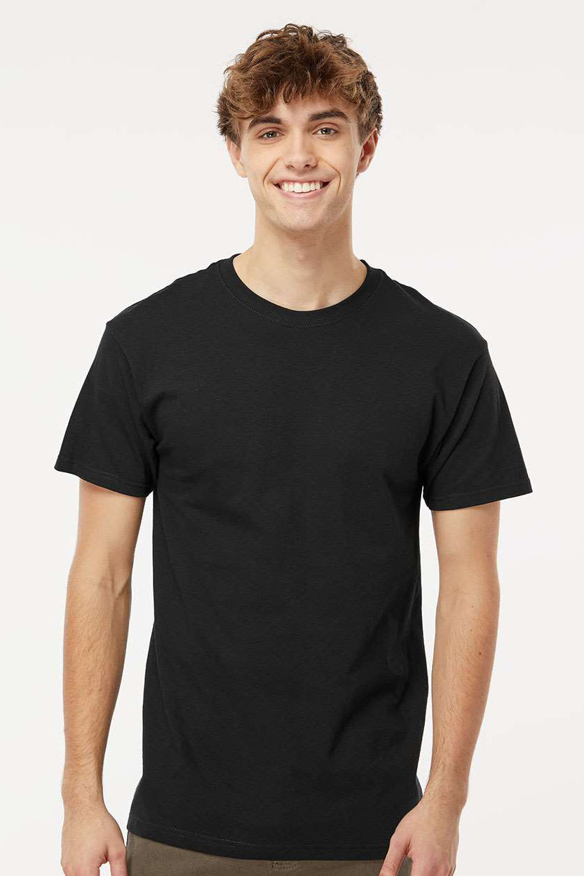 M&O 4800 Mens Gold Soft Touch Short Sleeve Crewneck T-Shirt Black Model Front