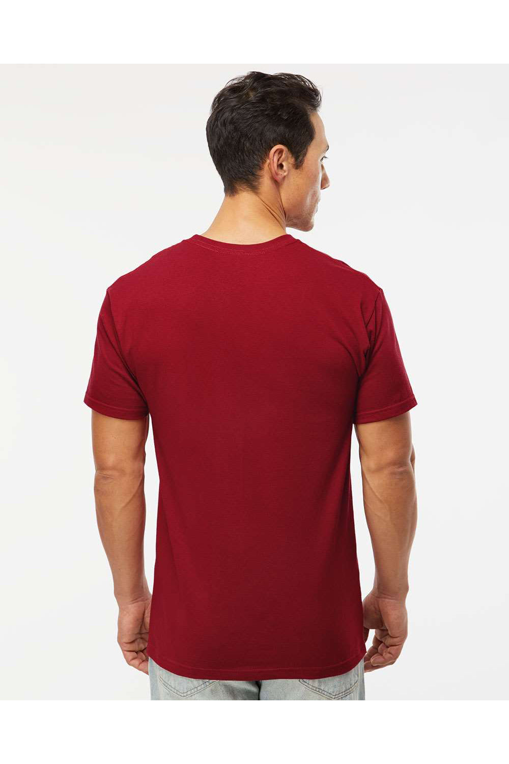 M&O 4800 Mens Gold Soft Touch Short Sleeve Crewneck T-Shirt Cardinal Red Model Back