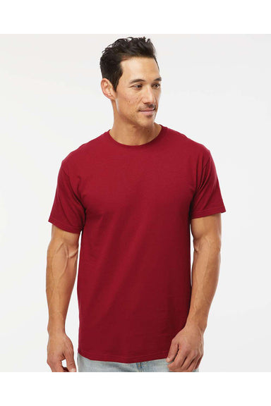 M&O 4800 Mens Gold Soft Touch Short Sleeve Crewneck T-Shirt Cardinal Red Model Front