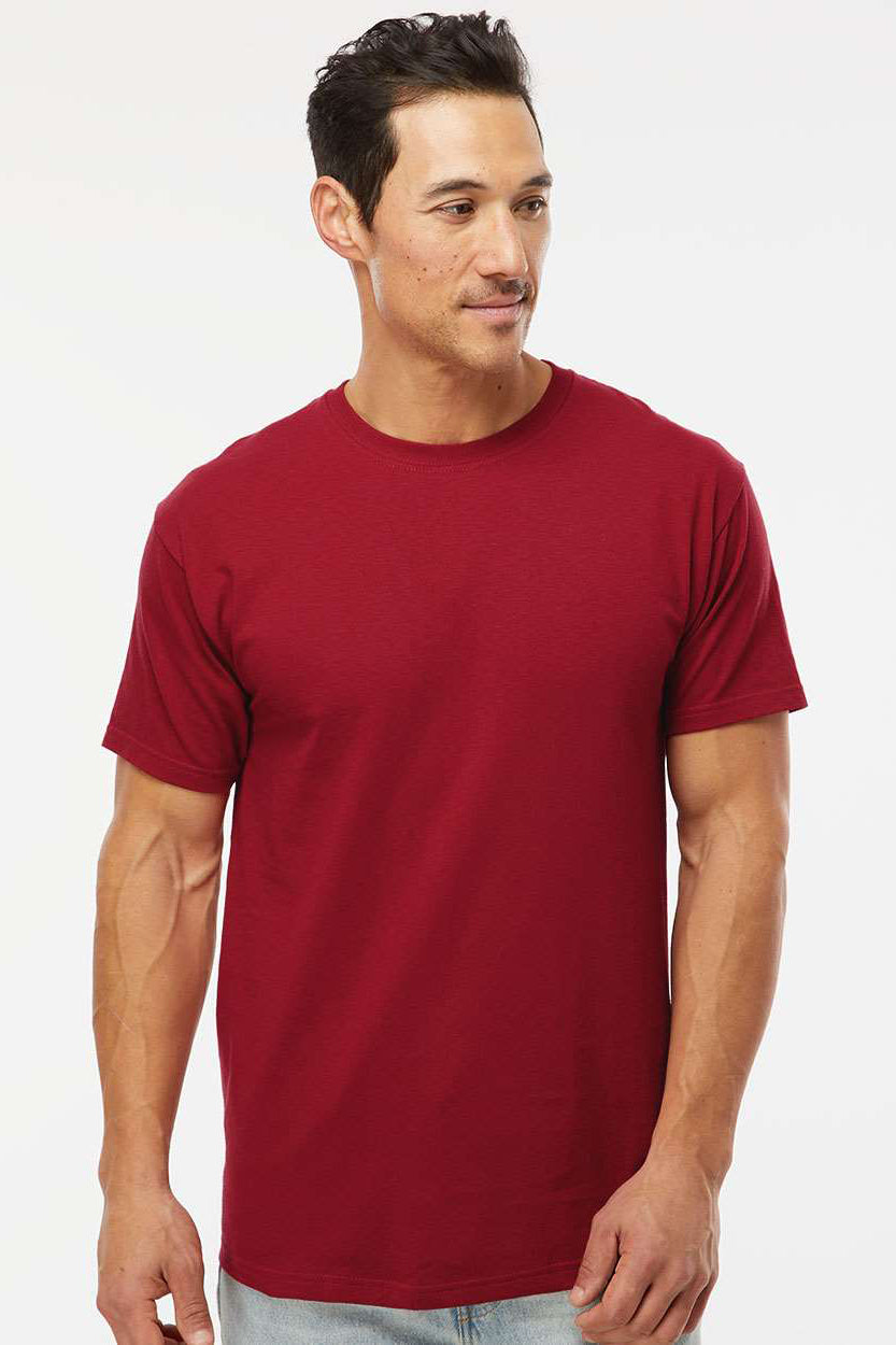 M&O 4800 Mens Gold Soft Touch Short Sleeve Crewneck T-Shirt Cardinal Red Model Front