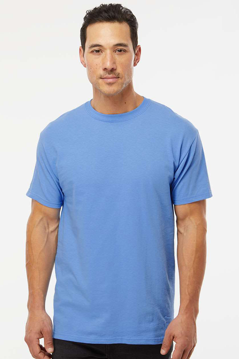 M&O 4800 Mens Gold Soft Touch Short Sleeve Crewneck T-Shirt Carolina Blue Model Front