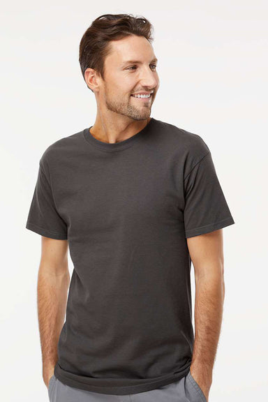 M&O 4800 Mens Gold Soft Touch Short Sleeve Crewneck T-Shirt Charcoal Grey Model Front