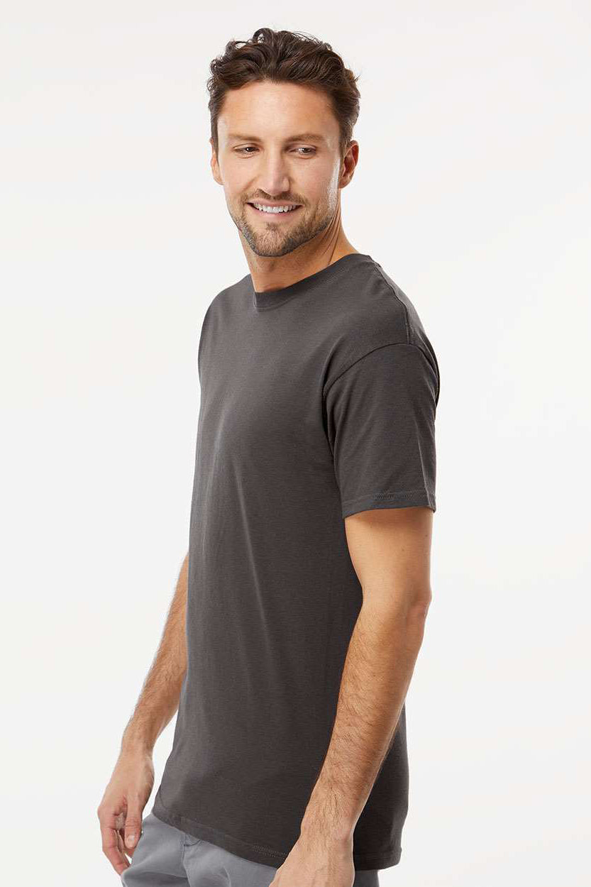 M&O 4800 Mens Gold Soft Touch Short Sleeve Crewneck T-Shirt Charcoal Grey Model Side
