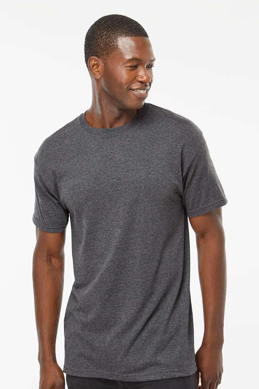 M&O 4800 Mens Gold Soft Touch Short Sleeve Crewneck T-Shirt Heather Dark Grey Model Front