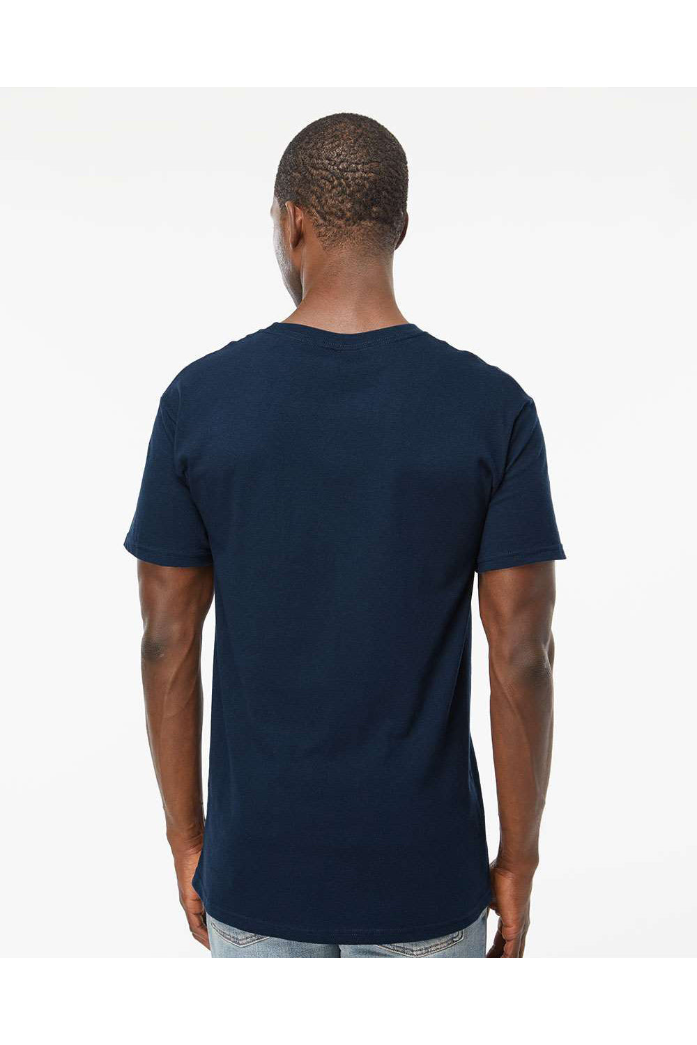 M&O 4800 Mens Gold Soft Touch Short Sleeve Crewneck T-Shirt Deep Navy Blue Model Back