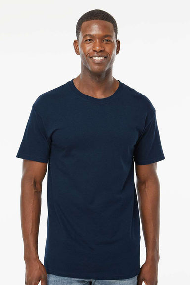 M&O 4800 Mens Gold Soft Touch Short Sleeve Crewneck T-Shirt Deep Navy Blue Model Front