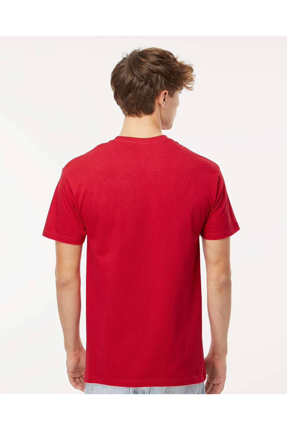 M&O 4800 Mens Gold Soft Touch Short Sleeve Crewneck T-Shirt Deep Red Model Back