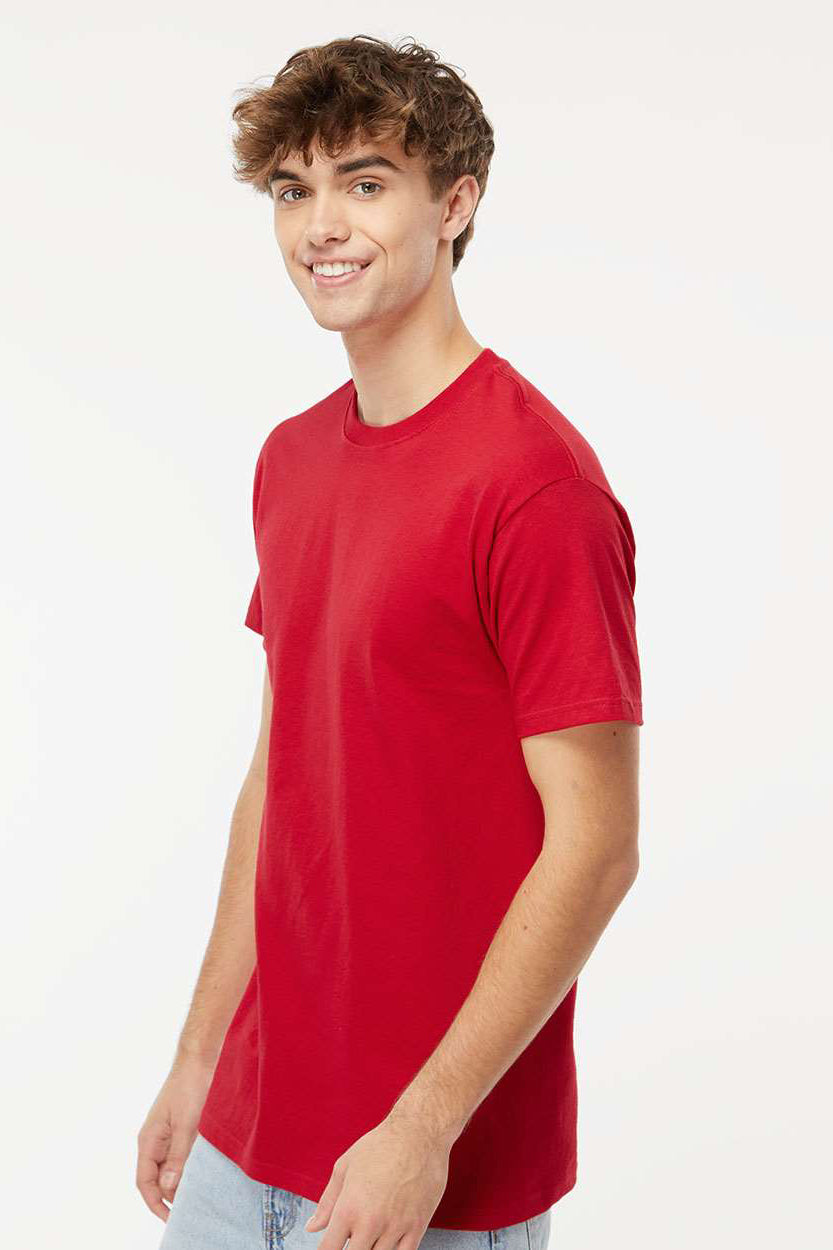 M&O 4800 Mens Gold Soft Touch Short Sleeve Crewneck T-Shirt Deep Red Model Side