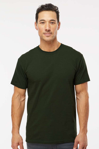 M&O 4800 Mens Gold Soft Touch Short Sleeve Crewneck T-Shirt Forest Green Model Front