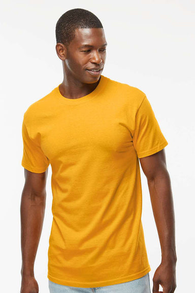 M&O 4800 Mens Gold Soft Touch Short Sleeve Crewneck T-Shirt Gold Model Front