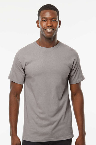 M&O 4800 Mens Gold Soft Touch Short Sleeve Crewneck T-Shirt Gravel Grey Model Front