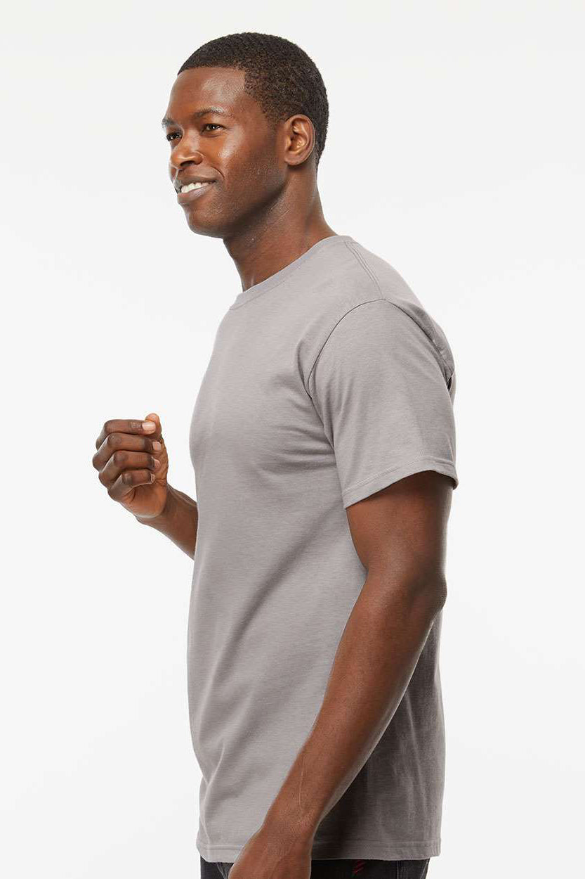 M&O 4800 Mens Gold Soft Touch Short Sleeve Crewneck T-Shirt Gravel Grey Model Side