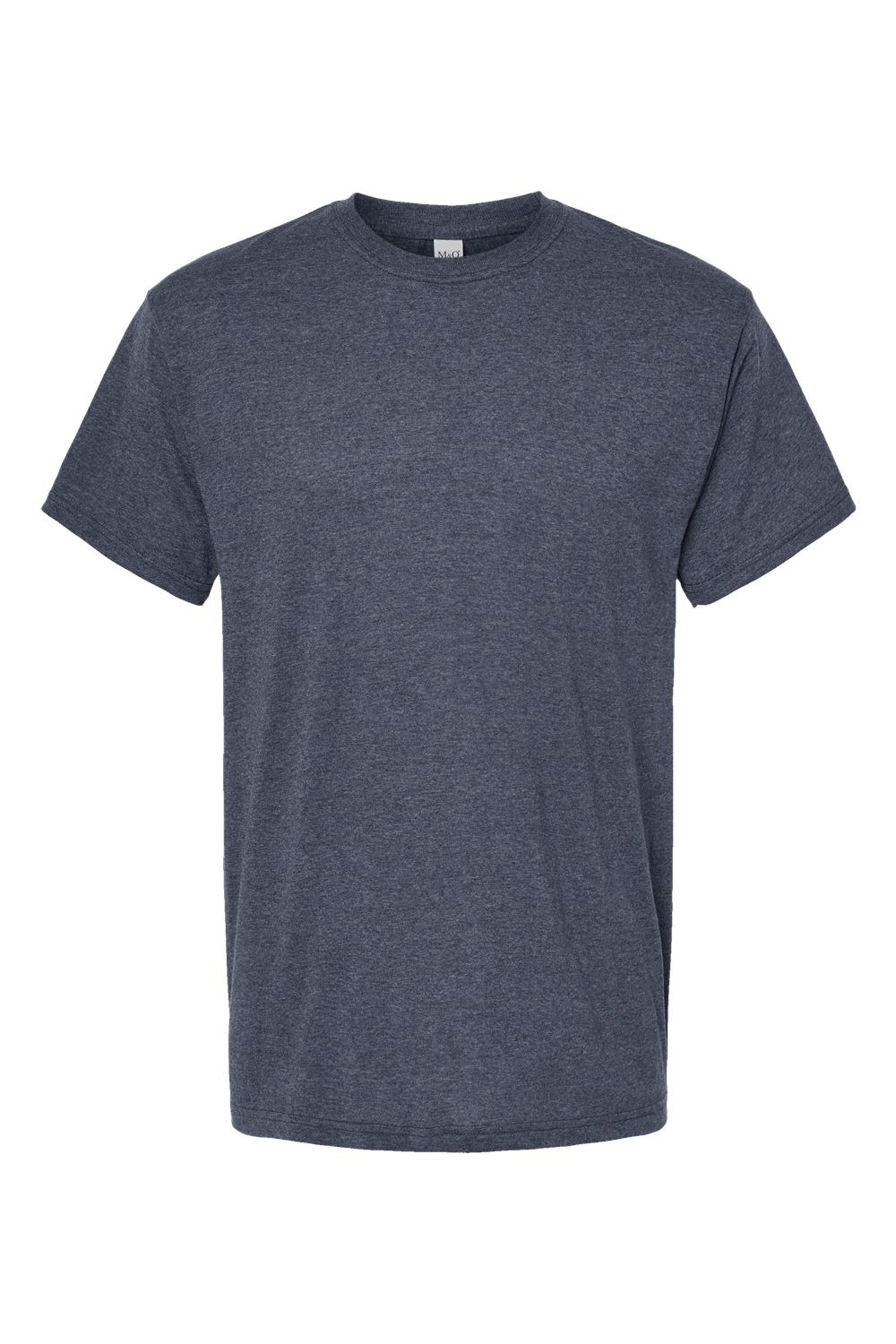 M&O 4800 Mens Gold Soft Touch Short Sleeve Crewneck T-Shirt Heather Navy Blue Flat Front