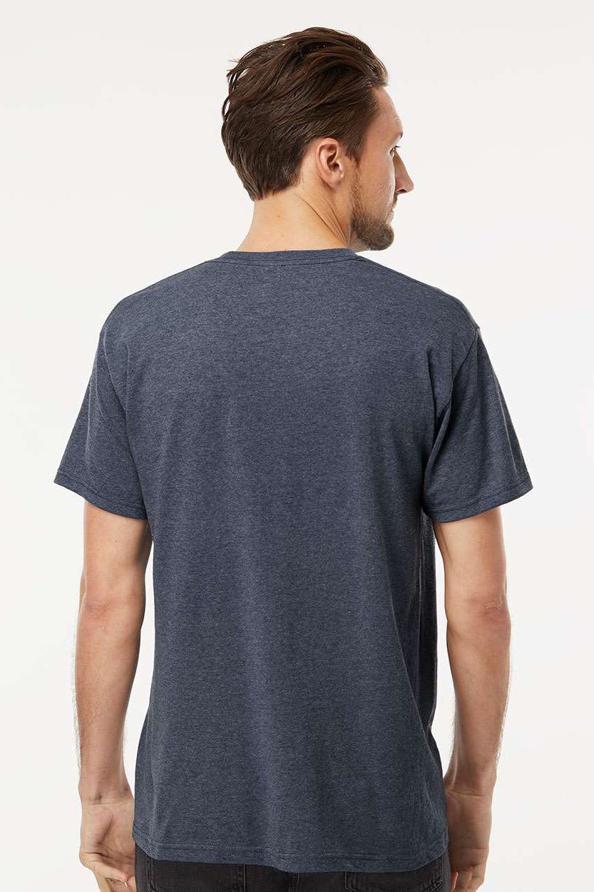 M&O 4800 Mens Gold Soft Touch Short Sleeve Crewneck T-Shirt Heather Navy Blue Model Back