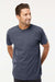 M&O 4800 Mens Gold Soft Touch Short Sleeve Crewneck T-Shirt Heather Navy Blue Model Front