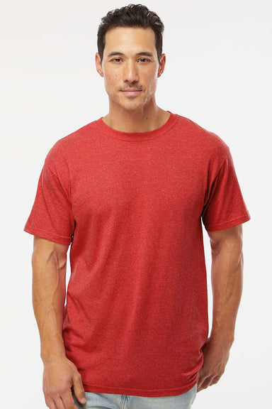 M&O 4800 Mens Gold Soft Touch Short Sleeve Crewneck T-Shirt Heather Red Model Front