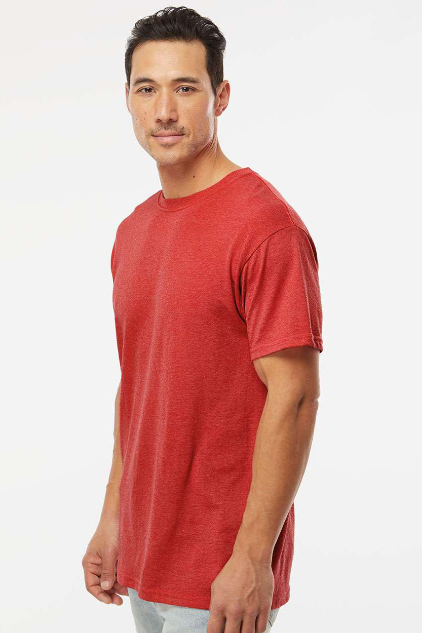 M&O 4800 Mens Gold Soft Touch Short Sleeve Crewneck T-Shirt Heather Red Model Side