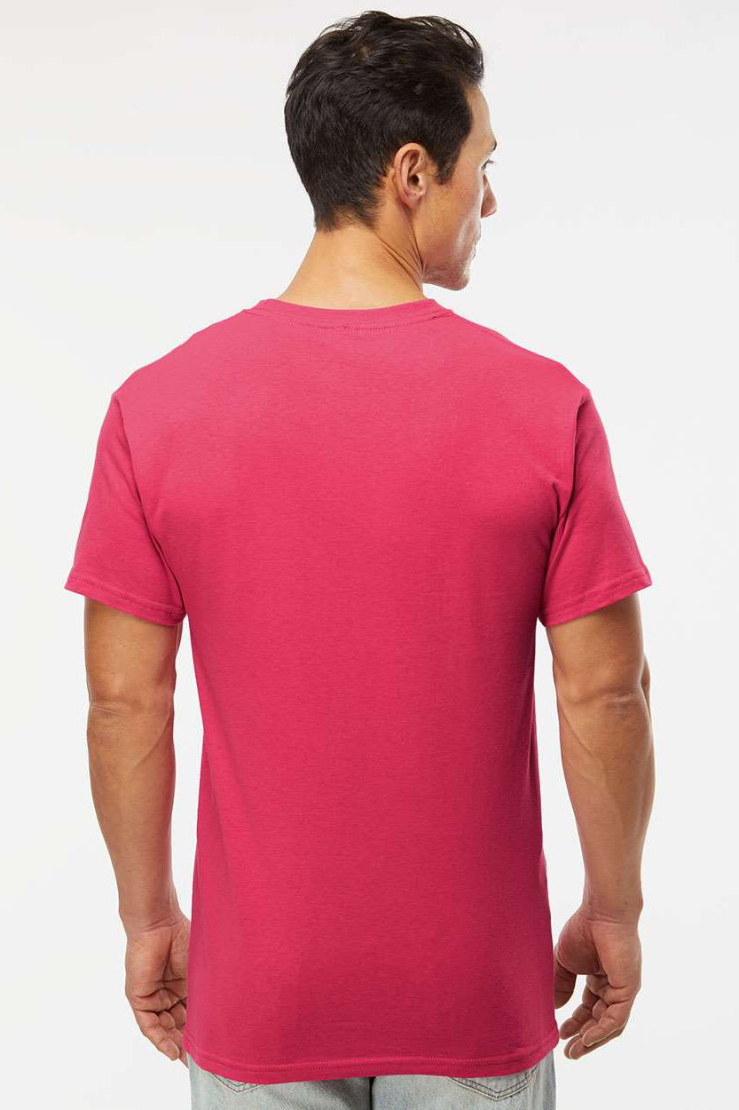M&O 4800 Mens Gold Soft Touch Short Sleeve Crewneck T-Shirt Heliconia Pink Model Back