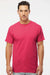 M&O 4800 Mens Gold Soft Touch Short Sleeve Crewneck T-Shirt Heliconia Pink Model Front