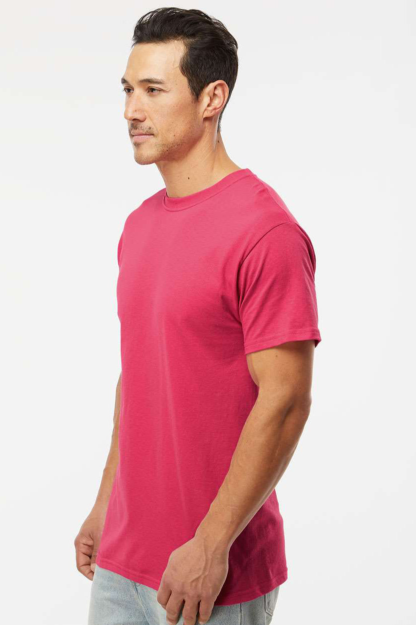 M&O 4800 Mens Gold Soft Touch Short Sleeve Crewneck T-Shirt Heliconia Pink Model Side