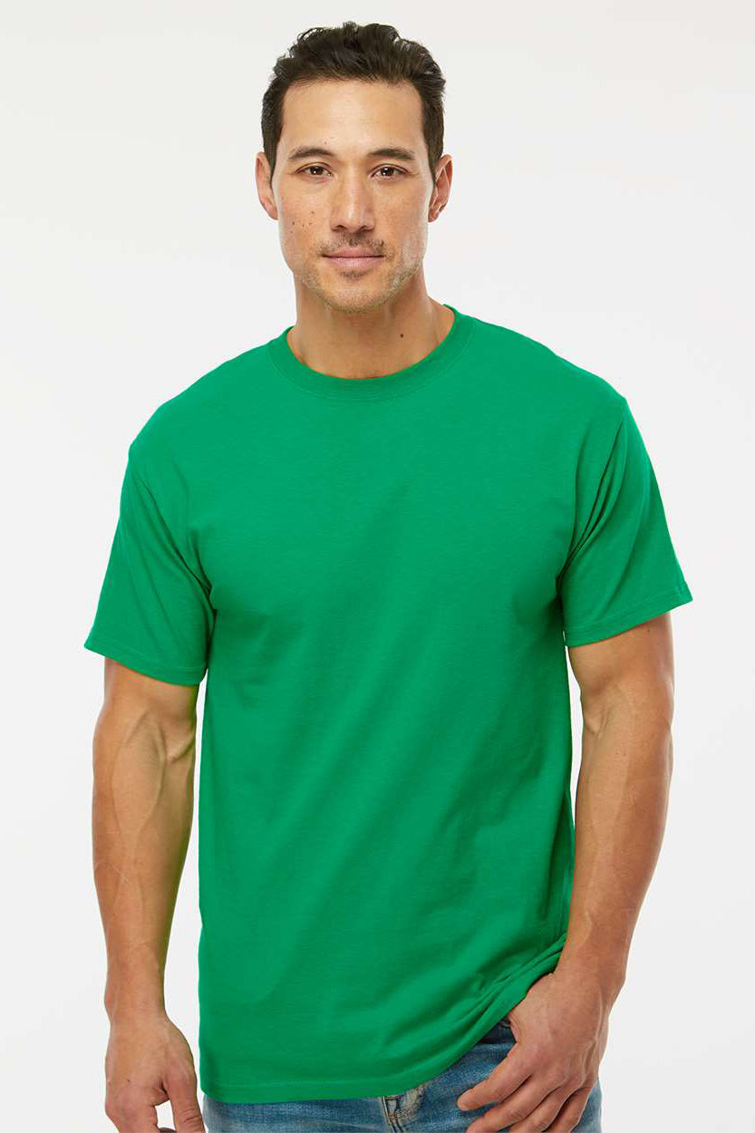 M&O 4800 Mens Gold Soft Touch Short Sleeve Crewneck T-Shirt Irish Green Model Front