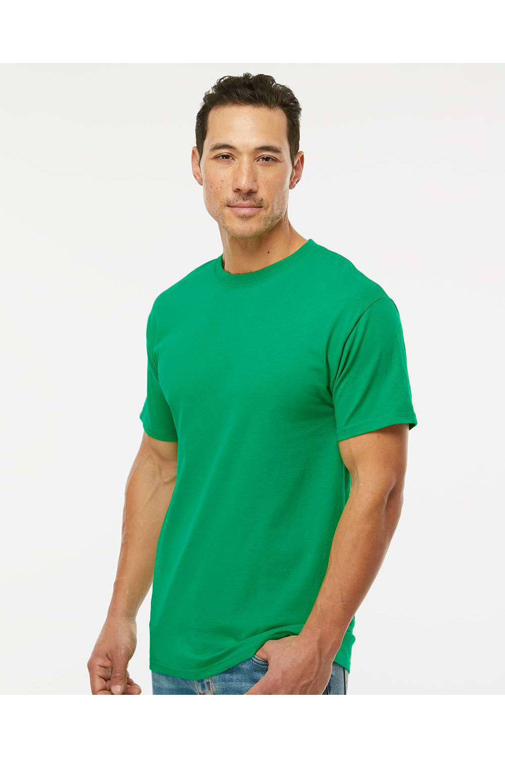 M&O 4800 Mens Gold Soft Touch Short Sleeve Crewneck T-Shirt Irish Green Model Side